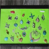 DISPLAY CASE WITH JEWELRY SOME ARE 925 SILVER