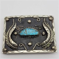 SILVER TONE ? TURQUOISE BELT BUCKLE