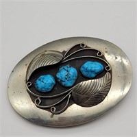 SILVER TONE TURQUOISE BELT BUCKLE