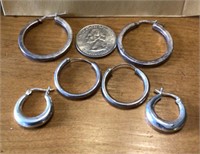 3 pair of sterling silver hoop earrings