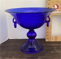 Cobalt blue glass compote