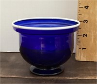 Cobalt blue glass bowl with white rim
