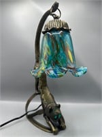 Glass eyed metal cat lamp