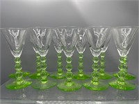 11 uranium glass green depression cordials