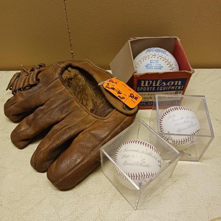 Baseball Lot - Antique Glove - Petralli Autographs