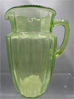 Green depression uranium glass pitcher
