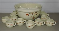 Hall Autumn Leaf punch bowl and 12 cups,