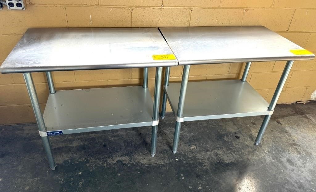 (2) STAINLESS STEEL KITCHEN WORK TABLES