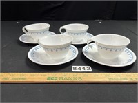 Corelle Blue Garland/Snowflake Cups & Saucers