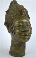 AFRICAN BENIN EDO BRONZE / BRASS HEAD OF QUEEN