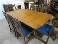 Antique Oak Dining Table 66" X 40.5", (8) Chairs,
