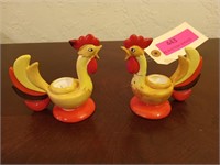 Pair of ceramic rooster candle holders, made in