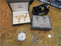 Three Cufflink Sets & Pocket Watch