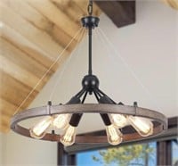 PUMING WAGON WHEEL 6 BULB CHANDELIER (BROWN AND