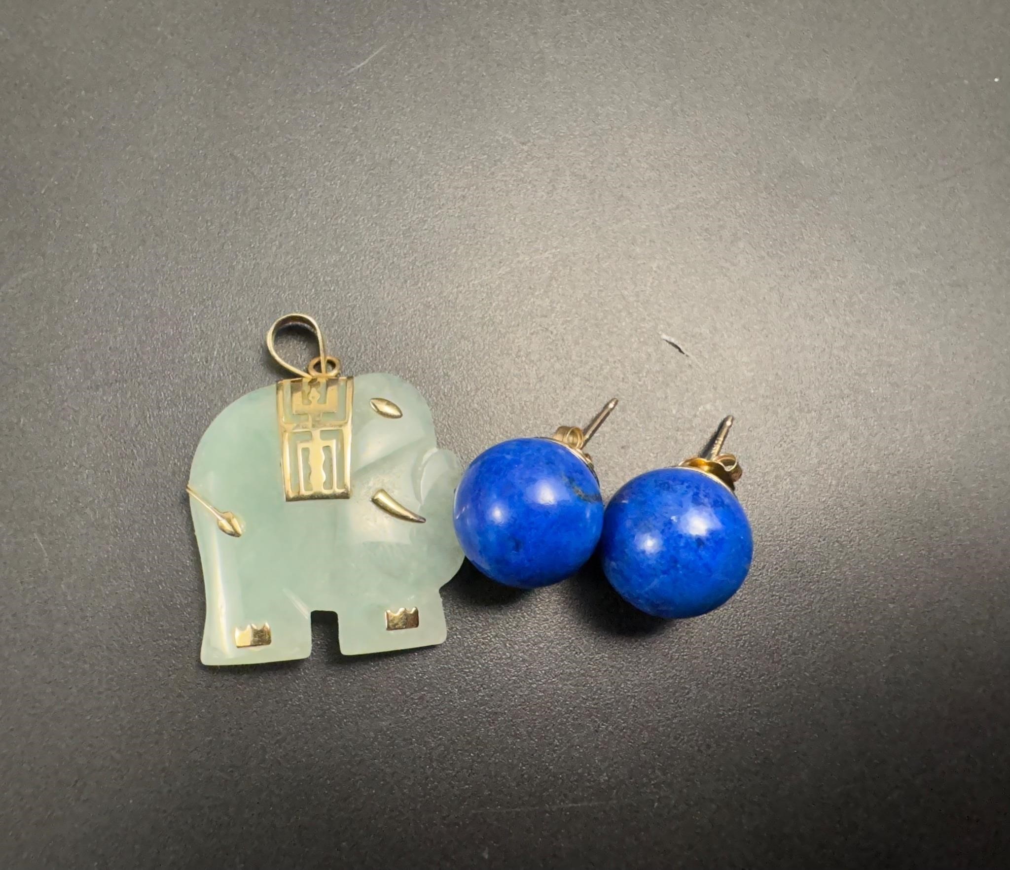 14k gold lapis earrings,10k gold jade pendanf