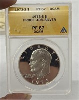 ANAC 1973S 40% Silver PF67 Graded Ike Dollar