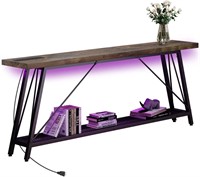 63 Console Table with Outlet & LED  Rustic Brown