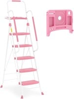 HBTower 5 Step Ladder  Folding Stool  Steel  Pink