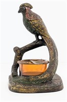 1938 Bronze Parrot Cigar Ash Pot Amber Glass Well
