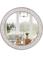 FUXUIWY 24IN ROUND RUSTIC MIRROR WOODEN FRAME