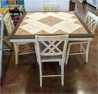 TILE TOP HIGH TOP TABLE, 4 CHAIRS