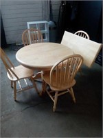 Nice Pedestal Wooden Table with Leaf and 4