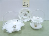 (3) Fenton Silver Crest Milk Glass Pieces -