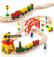 $33 Wooden Train Sets for Boys 2-4-7 – 38 Pcs