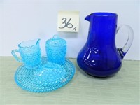 6-Piece Blue Hobnail Child's Tea Set & Cobalt -