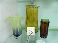 (3) Hand Blown Colored Vases