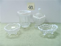(4) White Opalescent Pattern Glass Pieces