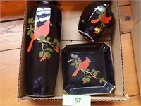 OTAGIRI CARDINAL VASES (11" & 4") & TRAY