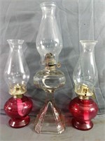 Set of 2 Fuchsia Colored Oil Lamps Measure 14.5"