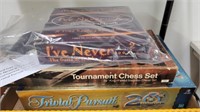 BOARD GAMES- IVE NEVER, TOURNAMENT CHESS, TRIVIAL