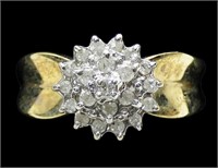 10K Yellow gold diamond cluster ring, size 7,