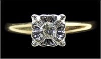 14K Yellow and white gold diamond solitaire ring,