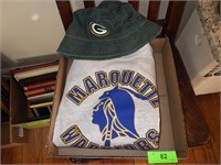 MARQUETTE SWEATSHIRT (L) & GREEN BAY PACKERS HAT