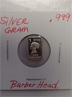 BARBER HEAD SILVER GRAM .999