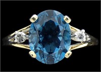 14K Yellow gold oval cut claw set London Blue