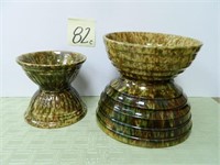 Set Of (4) Spongeware Pottery Bowls