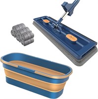 Flat Mop & Bucket  Rotatable  SS Handle (Blue)