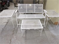 Iron Fold Up Patio Bench w/ (3) Iron End Tables