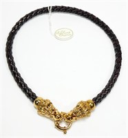 Braided leather necklace with 18K yellow gold