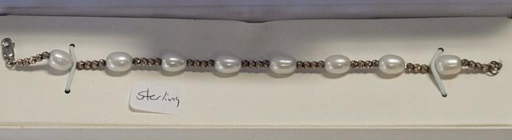 STERLING AND PEARL STYLE BRACELET