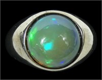 Sterling silver bezel set 11mm African opal ring,