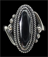 Sterling silver lightly faceted hematite ring,