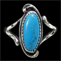 Sterling silver dentil set turquoise ring, size 5