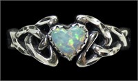 Sterling silver heart shape lab fire opal ring in