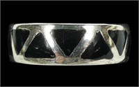 Sterling silver band with black inlay, size 9,