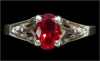 Sterling silver vintage red stone ring, size 4.25